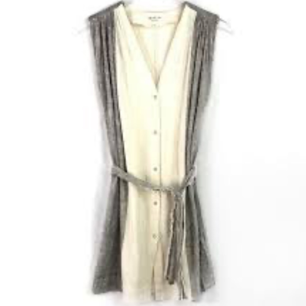 Rare Mirth India Collection Belted Caftan Sleeveless Button Front Mini Dress